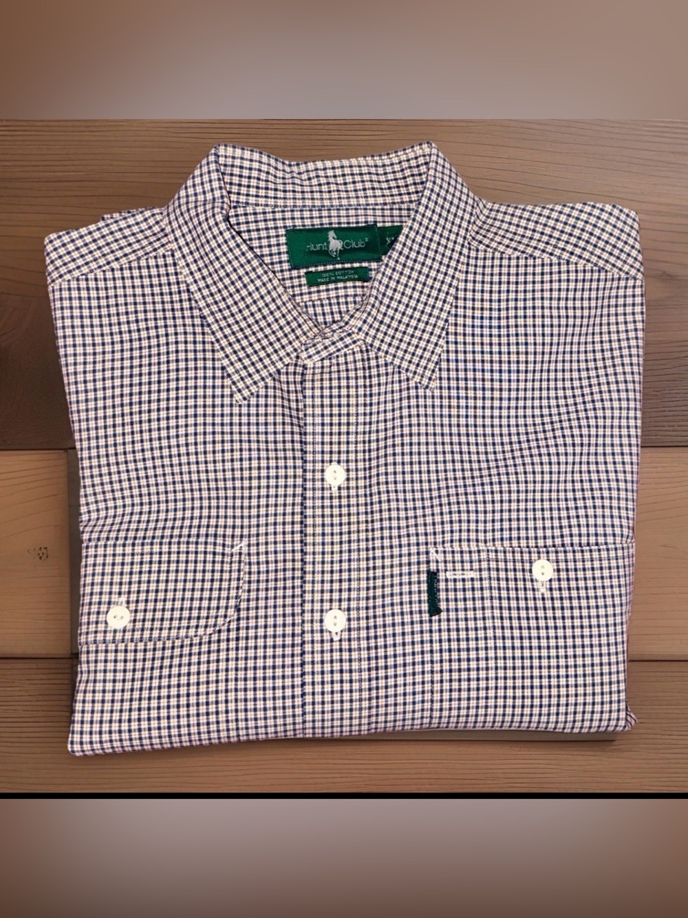 Vtg Men’s Hunt Club Blue & White Check Button Down Shirt w/2 Pockets-XL-GUC